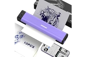 Padieoe Tattoo Stencil Printer with 10Pcs Transfer Paper - Bluetooth, Wireless, 2000mAh - Portable Thermal Printer Machine for Tattooist- 11.5x2.6x1.8in - Purple
