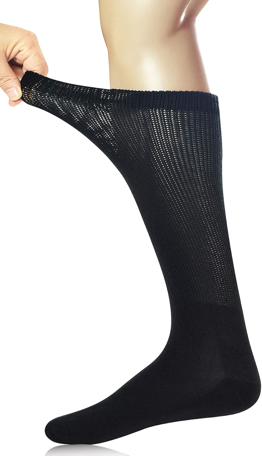 Yomandamor 3 Pairs Mens Cotton Diabetic Knee High Seamless Socks,611