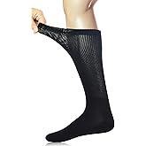 Yomandamor 3 Pairs Mens Cotton Diabetic Over the Calf Dress Socks with Seamless Toe Size 10-13