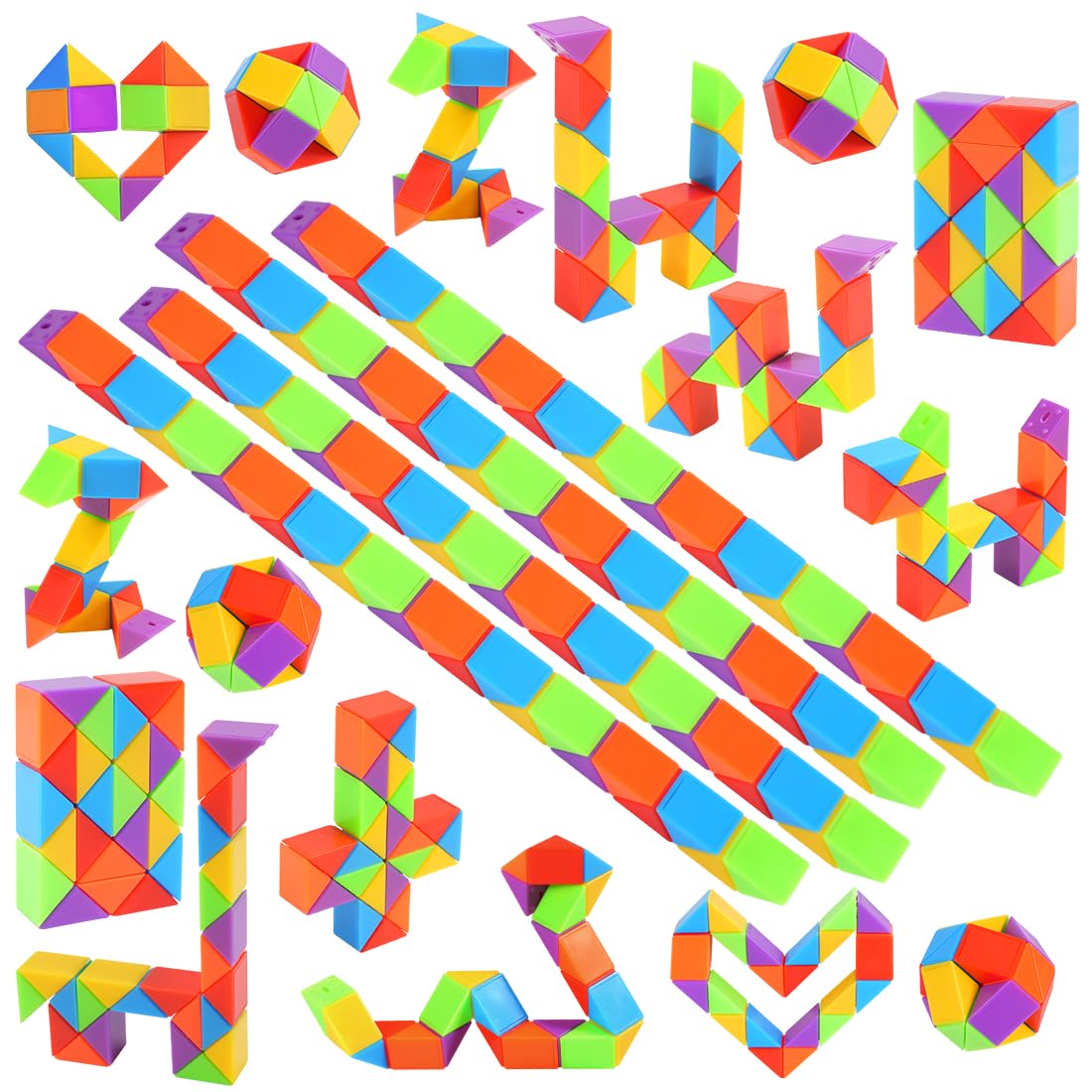 WEARXI Party Bag Fillers for Kids, 12 Packs 24 Blocks Magic Snake Cube, Easter Gifts for Kids, Fidget Toys for Kid Party Bags, Toys for 5-12 Years Old Girls Boys Party Favours Classroom Prizes