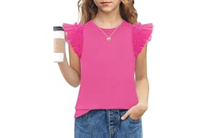 Arshiner Shirts for Girls with Mesh Flying Short Sleeve Crewneck Casual Summer Kids T Shirt Blouse Tops Tee