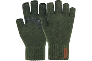 Fullsheild Merino Wool Fingerless Gloves Half Finger Wool Gloves for Men Women Winter Unisex Knit Fingerless Mittens