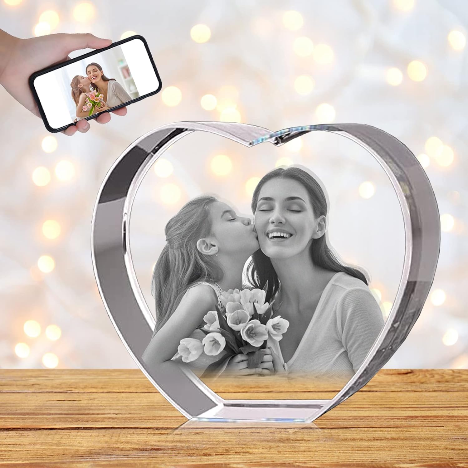 Photographs - Arokimi 3D Crystal Photo Laser Engraved Pictures Personalized Heart Shaped Crystal with Your Own Photo Gift for Family Friends and Lovers (Small)