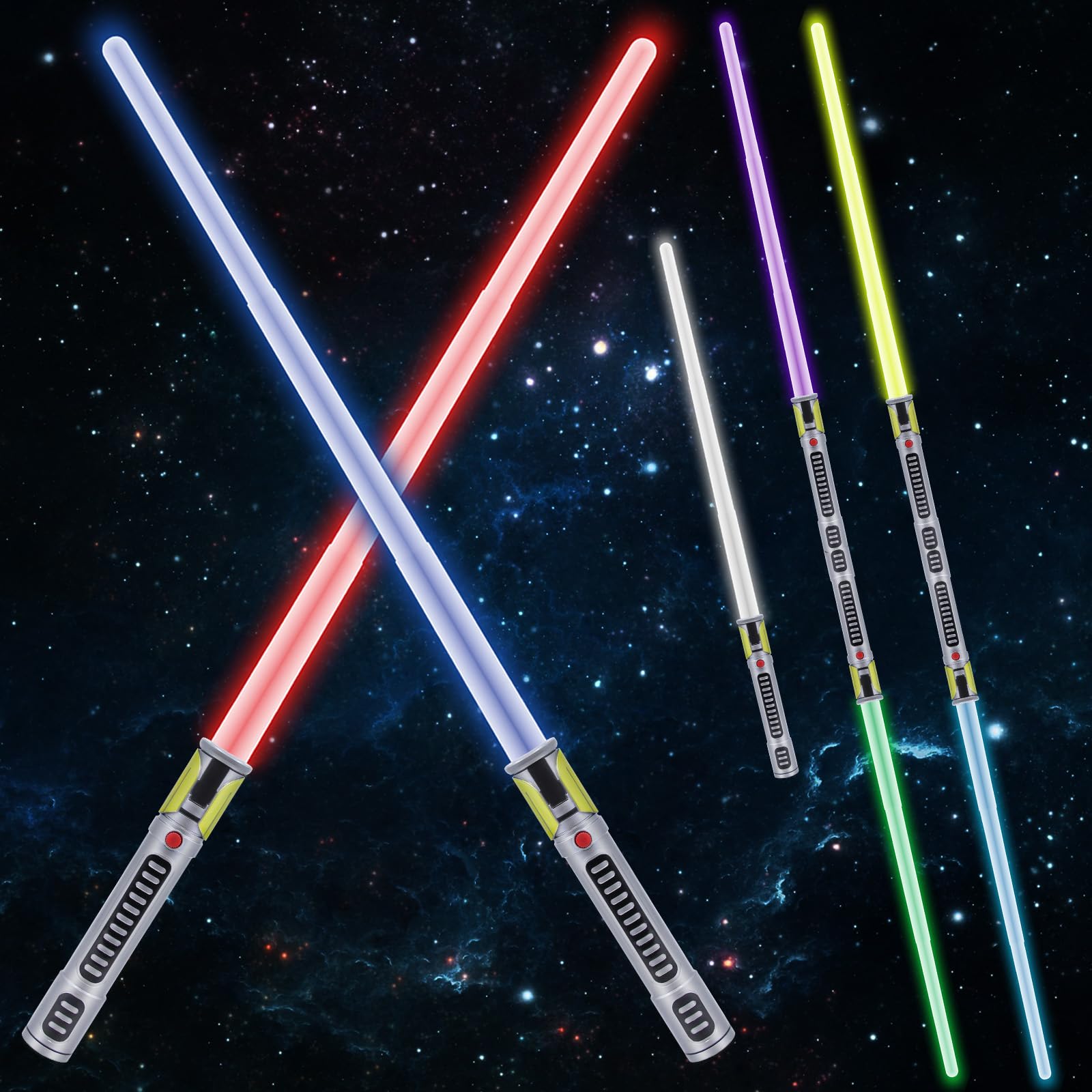 Photo 1 of 7 Colors Changing Light Saber, Extendable FX Sound with Motion Sensor, Galaxy War Fighter Sword Toy for Kids, Halloween Xmas Birthday Present(2 Pack)