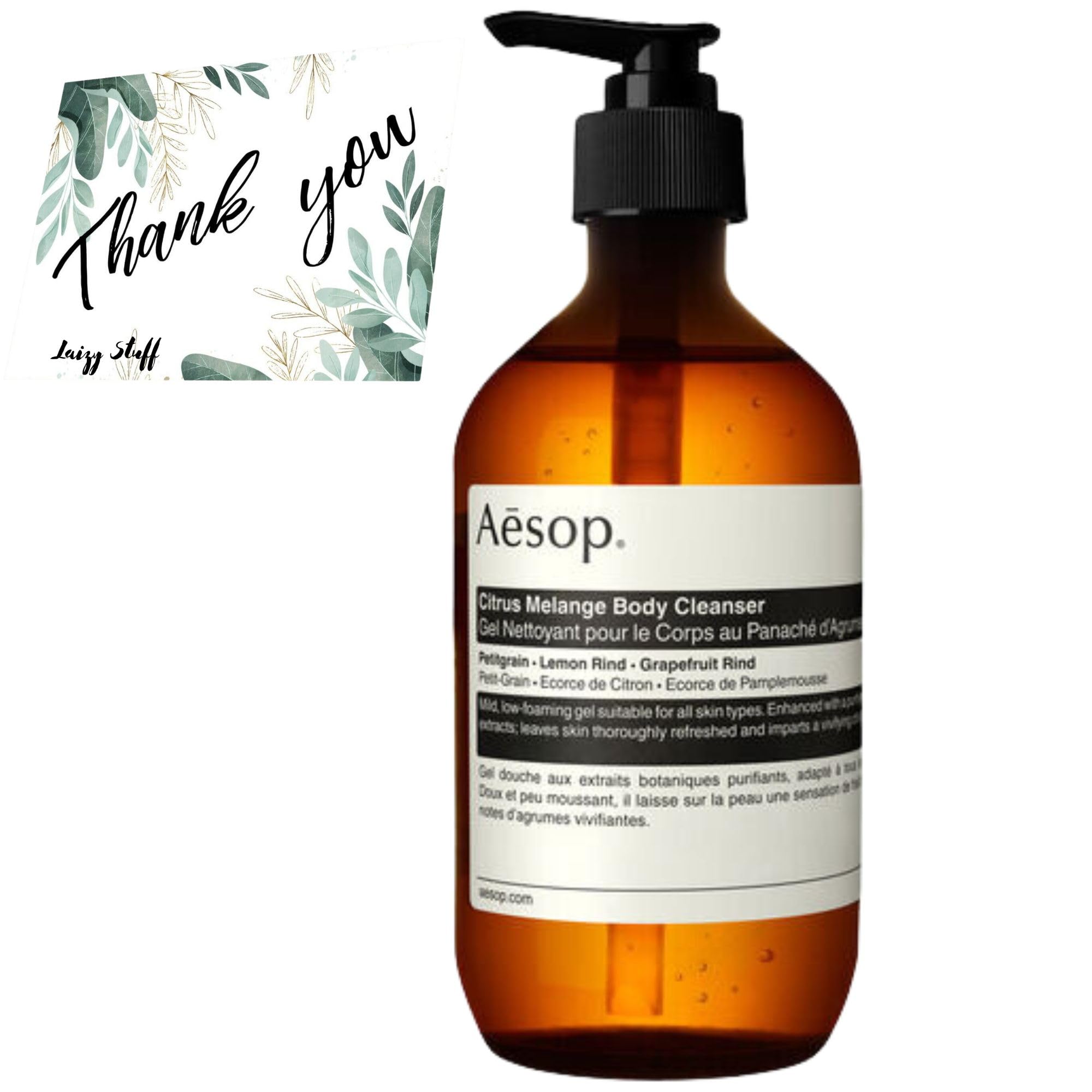 Laizy Stuff Aesop Citrus Melange Body Cleanser 500ml/17.99oz with an Invigorating Scent of Lemon and a Bitter Orange Bundle with Retail Stuff Thank You Card