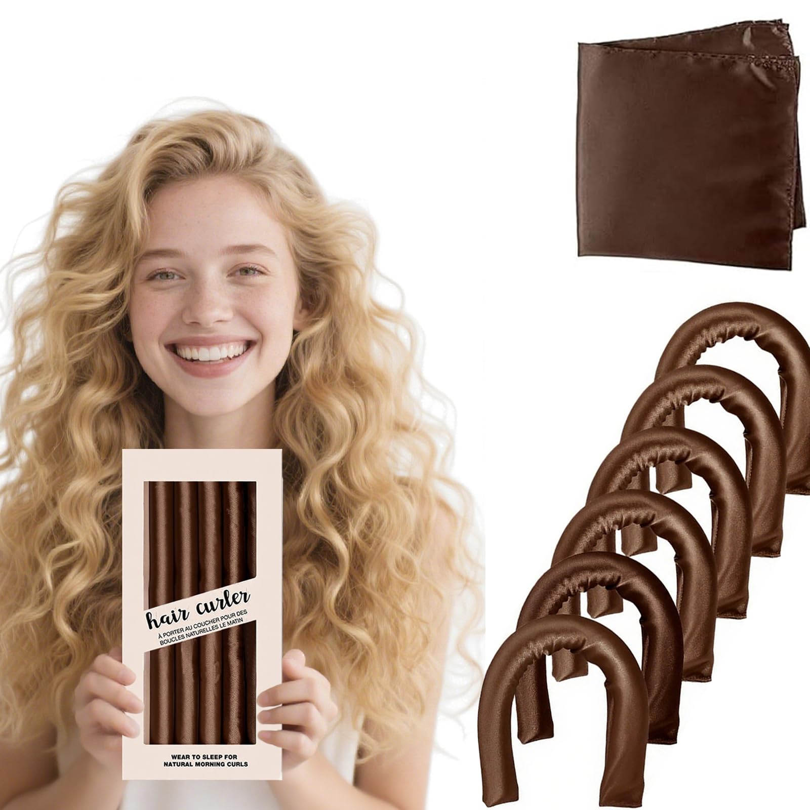 Photo 1 of ?7Pcs? Heatless Hair Curler Overnight Curls with Satin Scarf No Heat Curling Blowout Rod to Sleep in Hair Rollers