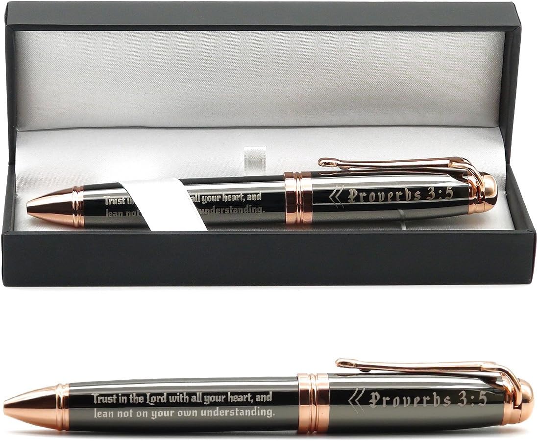 Proverbs 3:5 Engraved Gift Pen with Presentation Gift Box - Inspirational Christian Scripture Bible Prayer Gifts for Men Women