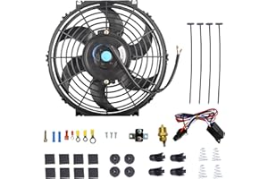 BATONECO 10" Electric Radiator Cooling Fan Thermostat Wiring Switch Relay Kit, 12V Cooling Radiator Fan with 120W 1000 CFM Slim High Performance Universal (Black)