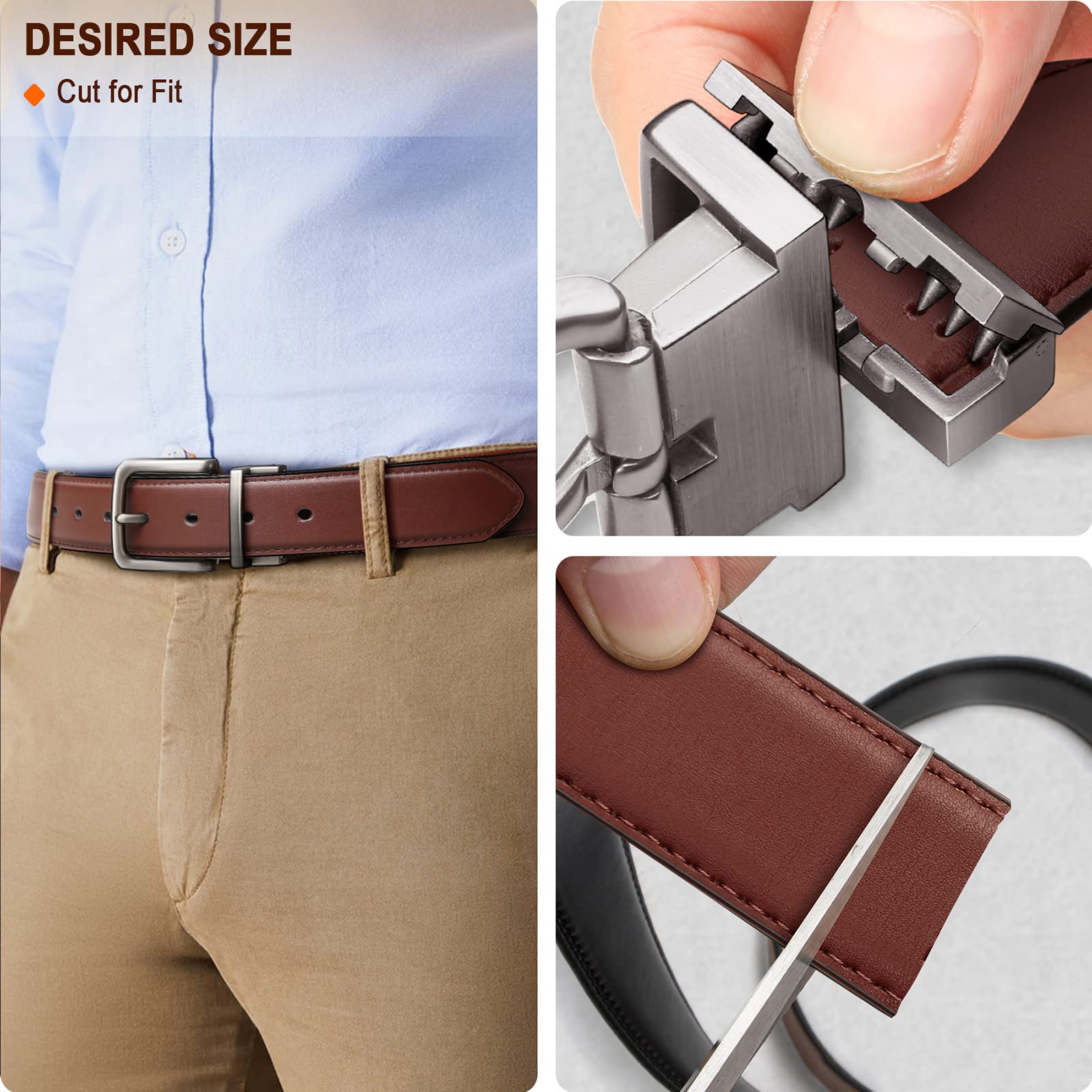 BULLIANT Men's Belt,Reversible Belt Adjustable For Gift Men 1.25”-Cut For Fit-2 Sides in 1 Belt(Not 2)