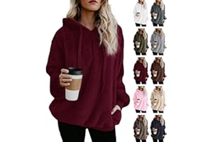 SdGgsgv Sherpa Hoodies for Women Soft Fluffy Fleece 1/4 Zip Pullover Lightweight Comfy Baggy Winter Plush Hooded Sweatshirts
