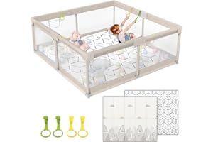 ZEEBABA Baby Playpen with Mat, Playpen for Babies (59x59x27inch), Kids Safety Play Pen for Babies and Toddlers, Extra Large P
