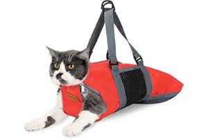 Cinf Cat Nail Clipping Cleaning Grooming Restraint Bag No Scratching Biting for Bathing Nail Trimming Injecting Examining(Pure Red,M)