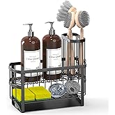 UEFFNR Kitchen Sink Organizer Caddy, 2 Tier Sink Caddy Organizer with High Brush Holder, Rust-Proof Countertop Rack (Black 10.6 * 4.3 * 5.7") for Kitchen Accessories & Dish Brushes