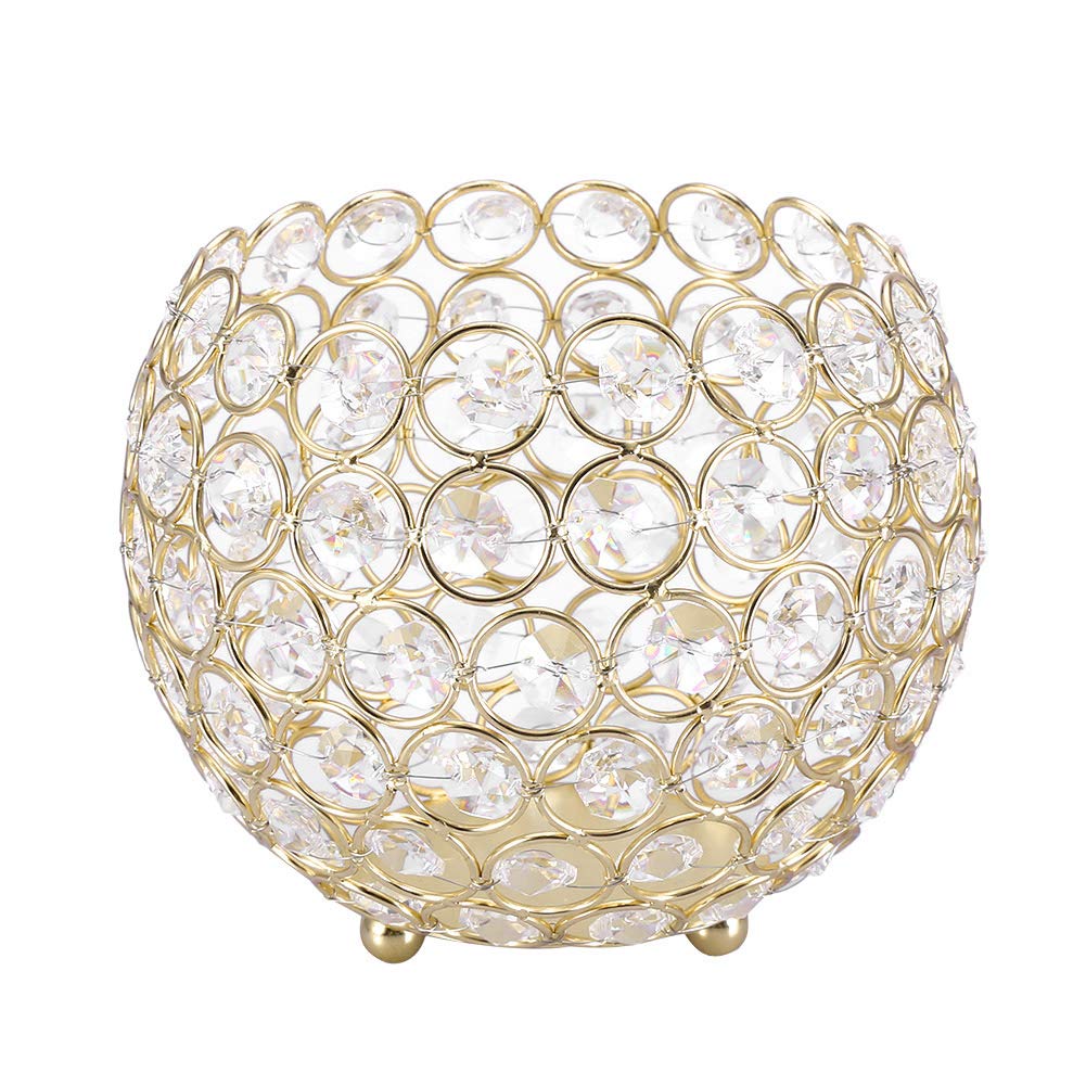 Crystal Tea Light Candle Holders Fireplace Candelabra for Anniversary Celebration,Modern Home Decor Wedding Coffee Table Centerpieces (15cm-Gold)