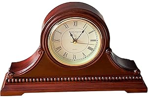Vmarketingsite Mantel Clocks, Battery Operated, Silent Wood Table Clock with Westminster Chimes On The Hour, Solid Wooden Shelf Decorative Chiming Mantle Clock, 9" x 16" x 3" (Maroon Roman Numerals)