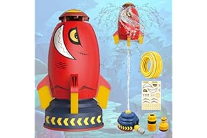 J JINPEI Outdoor Water Sprinkler Toys for Kids, Summer Water Rocket Sprinkler Launch Toys for Kids, Ideal Holiday Backyard Lawn Game Water Toy Birthday Gift for Boys Girls 3 Years and Up (Red)