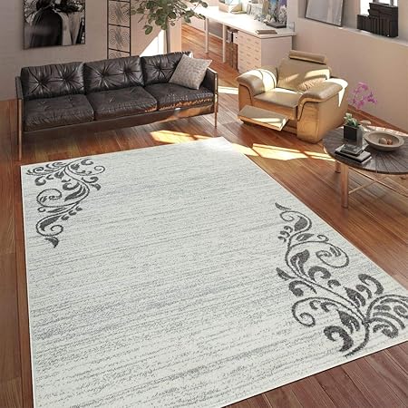 Amazon De Paco Home Teppich Wohnzimmer Modern Kurzflor Mehrfarbig Muster Floral Ornament Creme