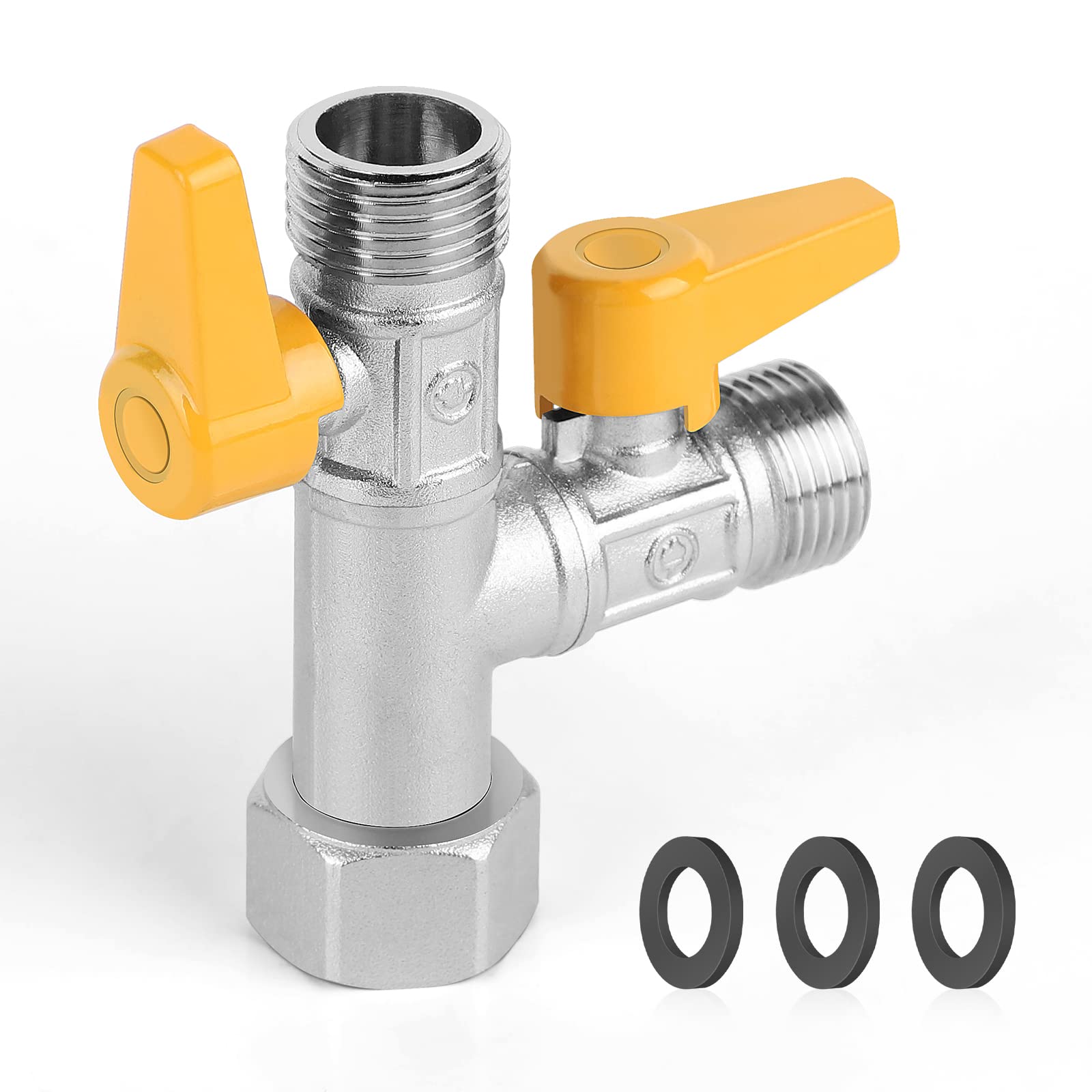 CPROSP 3 Way T Connector Toilet Tap 3 Way Shower Head G 1/2 with 3 Rubber Washers for Bathroom, Kitchen