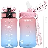 OLDLEY Kids Water Bottle for School, 12 oz (2 lids) BPA-Free Reusable Leak-proof Durable Tritan Plastic Bottles with Straw & Chug Lids, Anti-dust Spout Cover (Pink Blue)