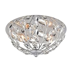 12 Inch Crystal Ceiling Light, Silver Chrome Flush