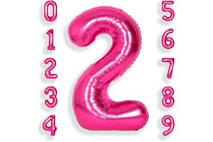 SUWEN 40 Inch Hot Pink Large 2 Number Balloons Big Foil Helium Number Balloons 0-9 Jumbo Happy 2nd Mylar Birthday Party Decorations for Girl Anniversary Party Supplies