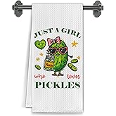 Elefeltclave Funny Pickle Gifts Kitchen Towels, Pickle Lover Gifts Dish Tea Towels for Kitchen Decor, Just a Girl Who Loves Pickles Decorative Hand Towel, 16x24 Inch