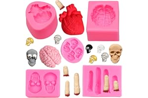KKONHII Human Organs Silicone Molds Brain Heart Finger Halloween Silicone Molds, 3D Skull Mold, Halloween Mini Scary Fondant molds for Party Cupcake Topper Decorating Tools, DIY Polymer Clay Epoxy Resin Mold