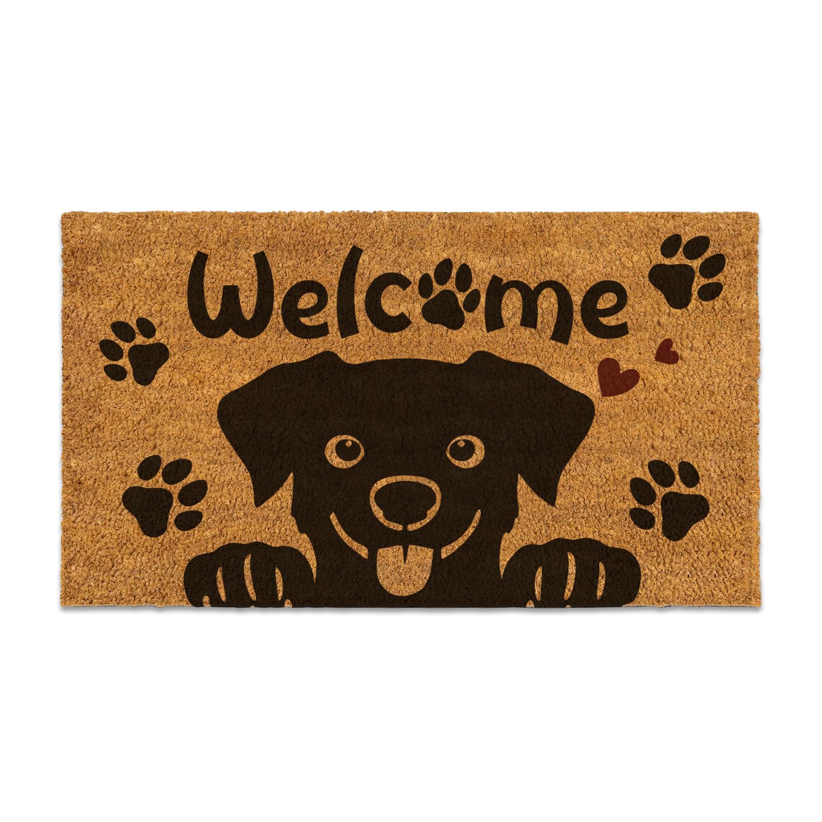 Photo 1 of Livcoz Black Dog Welcome Coir Door Mat, Front Natural Non-Slip Doormat Decor Pet Lover Gift, Funny Paw Prints Entrance Floor Rug Outside Indoor Outdoor Home Decoration 30 x 17 Inches
