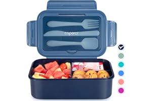 Caperci Classic Bento Box Adult Lunch Box for Older Kids - Leakpoof 47 oz 3-Compartment Containers for Adults and Teens, Built-in Utensil Set, Ideal for On-the-Go Balanced Eating, Navy Blue