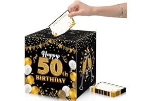 Funrous 50th Birthday Party Message Card Box Cheers to 50 Years Advice and Wishes Card Box for Adults 50th Birthday Decorations Party Supplies Fifty Anniversary Decor Tables Sign Decor