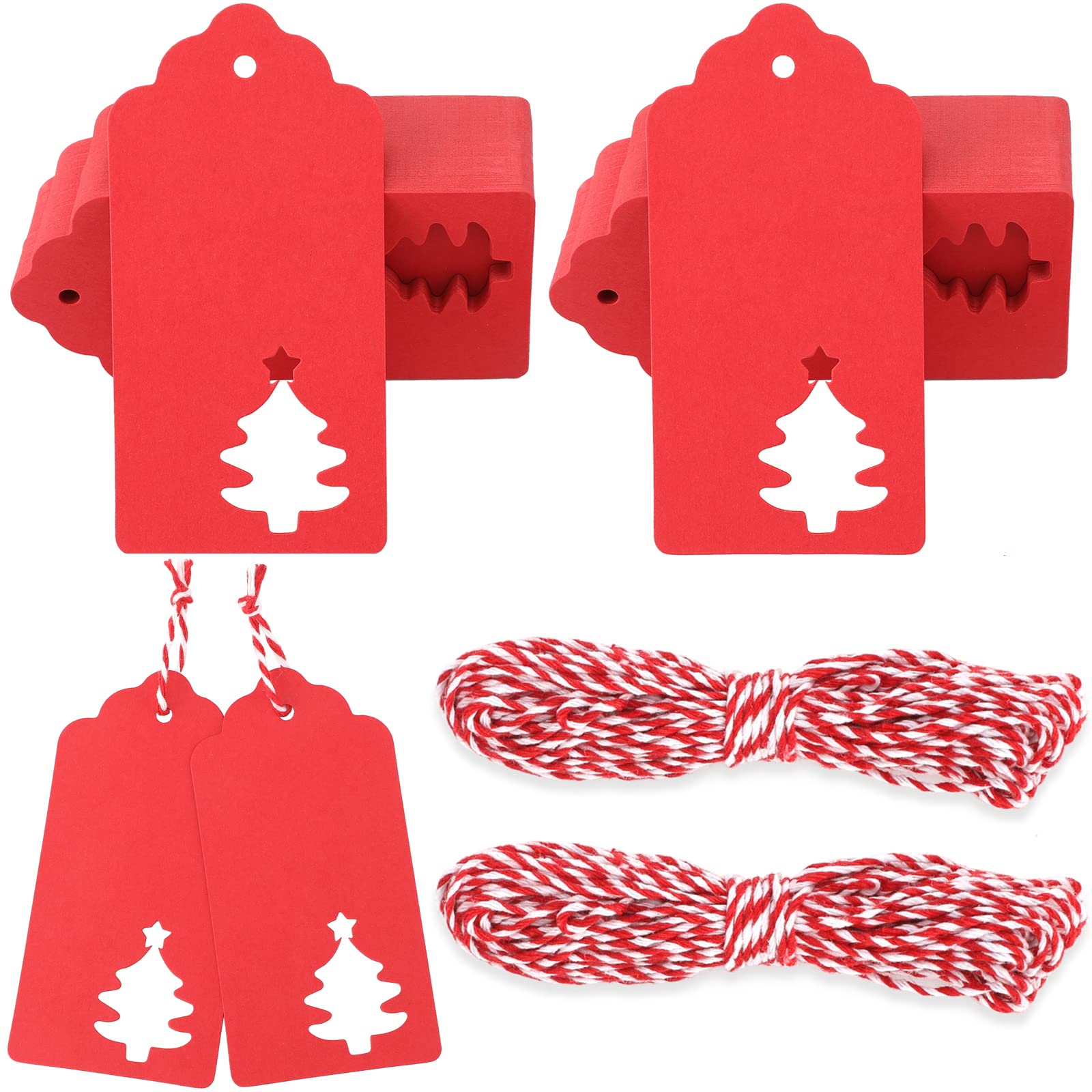 G2PLUS Large Red Christmas Tags: 5 x 10 cm Xmas Labels for Presents, Kraft Paper Tags with String for Gift Wrapping Decorating, 100 pcs