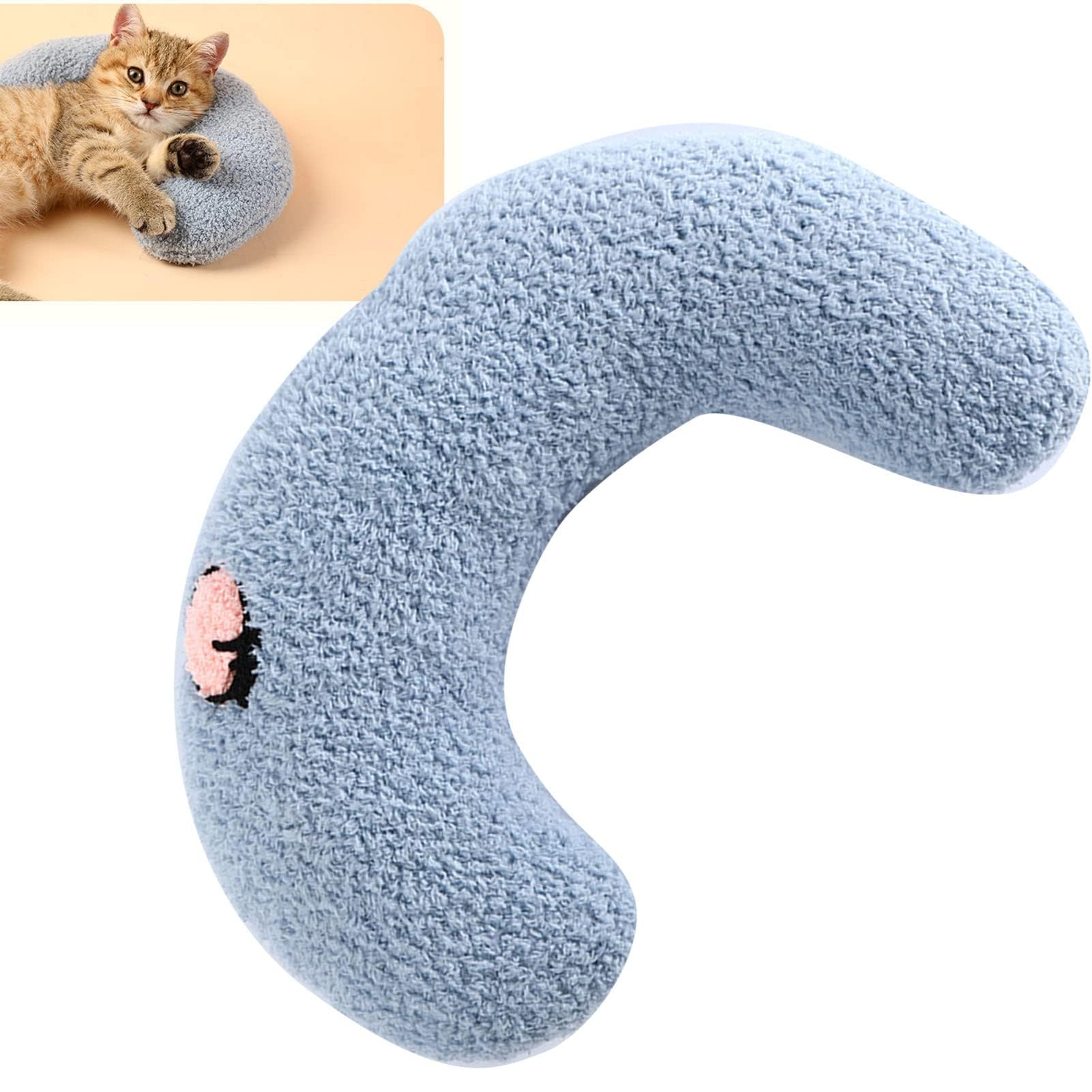 Cat Pillow, U Shaped Comfortable Fluffy Pet Calming Toy Half Donut Cuddler for Sleeping Improve Joint Relief (Blue)