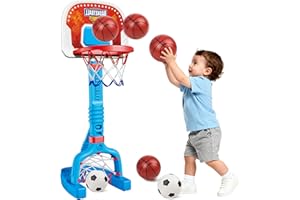 Toddler Basketball Hoop Indoor, Adjustable Kids Basketball Hoop and Soccer Goal for Ages 1-3 3-5, Portable Mini Basketball Ho