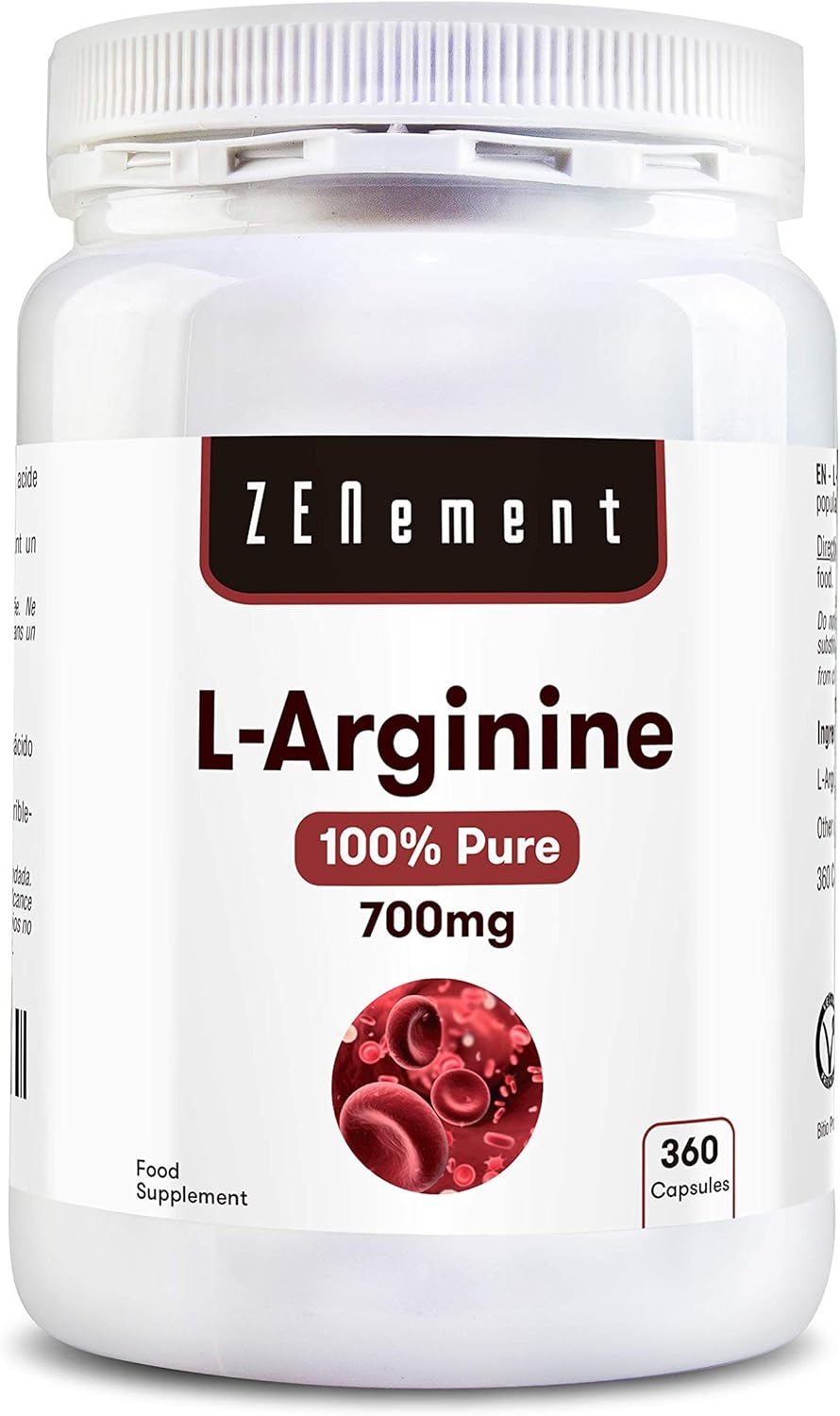 L-Arginine 2800 mg per Daily Dose (4 Capsules), Pure, Free-Form Arginine, Without HCL for Greater Bioavailability