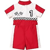 IBTOM CASTLE Baby Race Car Driver Outfit Boys Girls 1st 2nd Birthday Cake Smash Photoshoot Clothes Short Sleeve Racer Romper