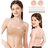 WYHDY Seamless Dance Bra for Teen Girls, Nude Training Bra with 2 Pairs of Clear Straps, Removable Silicone Pads,Sports