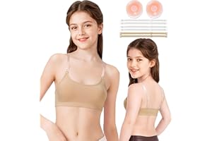 WYHDY Seamless Dance Bra for Teen Girls, Nude Training Bra with 2 Pairs of Clear Straps, Removable Silicone Pads,Sports