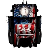 Boombah Superpack Hybrid Rolling Bat Bag - Wheeled &amp; Backpack Version - USA Baseball Grand Slam Black/Red/White