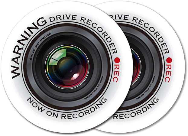 Amazon ドライブレコーダー スタイリッシュ 円形 録画中 ドラレコ 搭載車両 表示 ステッカー 防水 耐水 シール あおり 抑制 事故防止 7cm 2枚 ホワイト 英語 サイン マーク 車 バイク