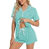 SWOMOG Womens Button Down Pajamas Set Short Sleeve Sleepwear Bride Soft Pj Lounge Sets XS-3XL