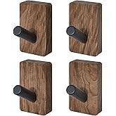 IURRDOP 4 PCS Black Walnut Wood Wall Hooks, Adhesive Mounted & Wall Mounted Rustic Decorative Entryway Hooks, Mid Century Modern Natural Wooden Pegs for Hanging Coat Clothes Hat Bag Purse and Towel