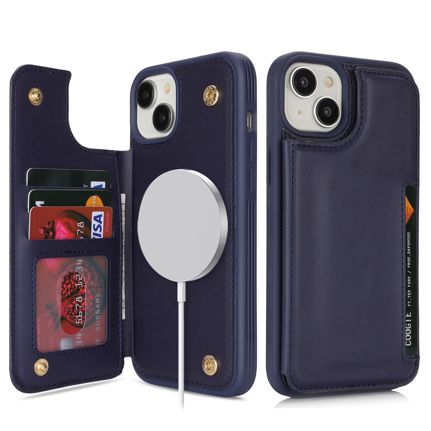 SailorTech for iPhone 14 Plus Case with Credit Card Holder Magsafe, iPhone 14 Plus Phone Leather Case for Women Compatible mag safe Card Slots Durable ShockPlusof Wallet Case - Blue