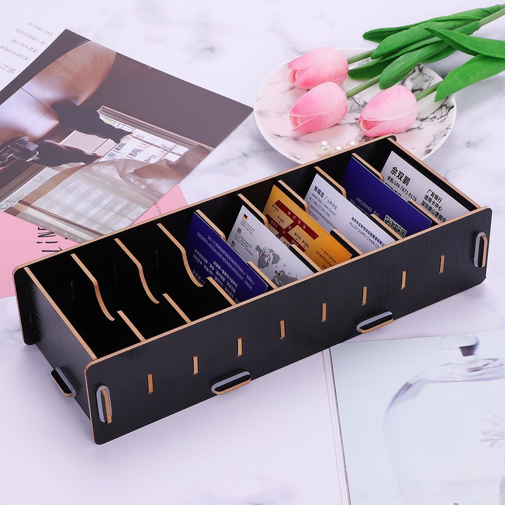 Photo 1 of DIY Wood Business Card Organizer with Dividers - 9 Compartment Desktop Organizer Storage Box