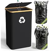 Pakusane Recycling Bin for Kitchen Indoor Home, Large 26 Gallon 100L Recycle Bin with Lid Removeable Reusable Inner Bag Bottle Can Glass Waste Plastice Stickers,Black