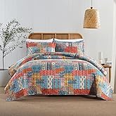 VISIMISI Cotton Bedspread Quilt Sets Reversible Coverlet Sets Comforters Vintage Bohemian Patchwork Bedspread,Orange,Queen Size