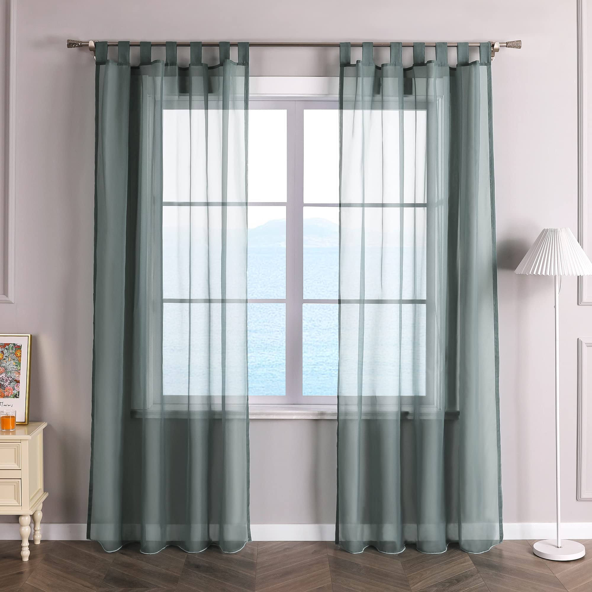 ESLIR Curtains with Tabs Window Curtain Transparent Tab-Top Voile Grey W x H 140 x 245 cm Pack of 1