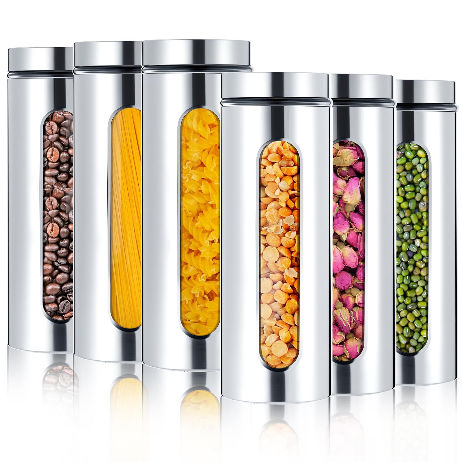 Photo 1 of *********************MISSING 1****************
Mimorou 6 Pack Kitchen Canisters Set Airtight Coffee Sugar Tea Candy Storage Jars with Window Glass Stainless Steel Containers with Lids for Flour Cookies Spices Grains Kitchen Decorations (60 oz)
