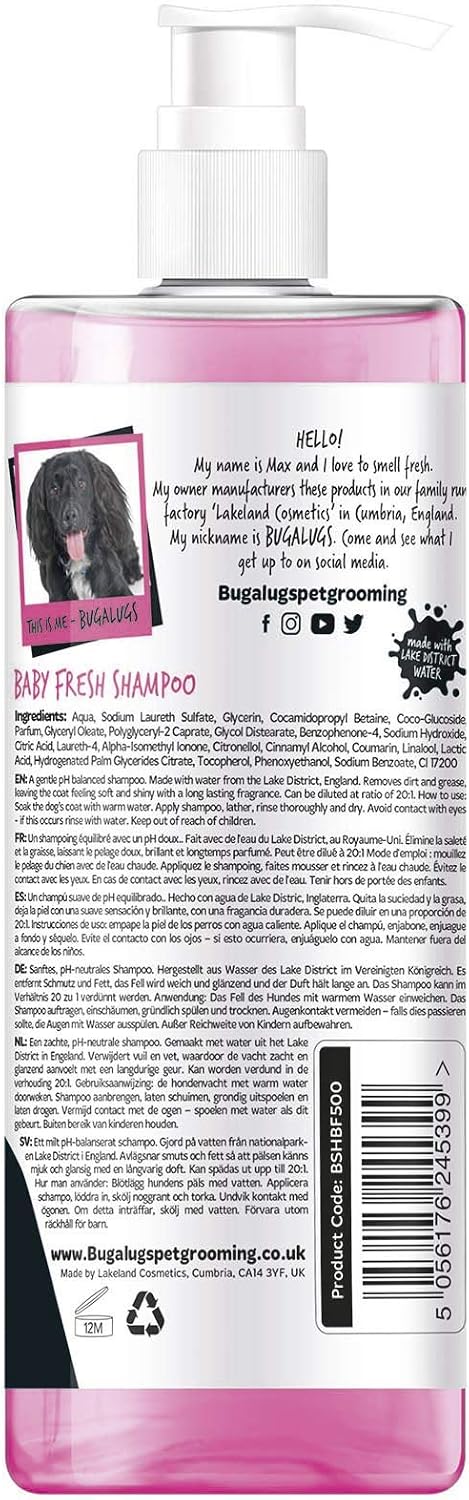 BUGALUGS Baby Fresh Dog Shampoo 500ml grooming products for smelly dogs with baby powder scent best puppy shampoo and conditioner - Image 3