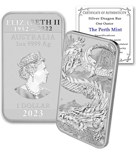 2024 P 1 Troy Ounce Australian Silver Dragon Rectangular Bar Coins