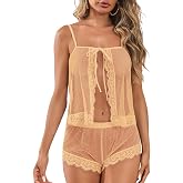 Kolagri Womens Lingerie Sets Sexy See Through Lace Bridal Short Pajamas Set | Very Sexy, Lace Trim, Adjustable Shoulder Straps, Tie Closure, Elastic, Couple Night, Wedding for Bride,Valentines Day